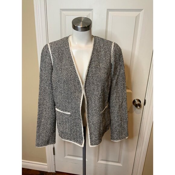 St. John Black White Wool Herringbone Jacket, Size 10 - Picture 1 of 5